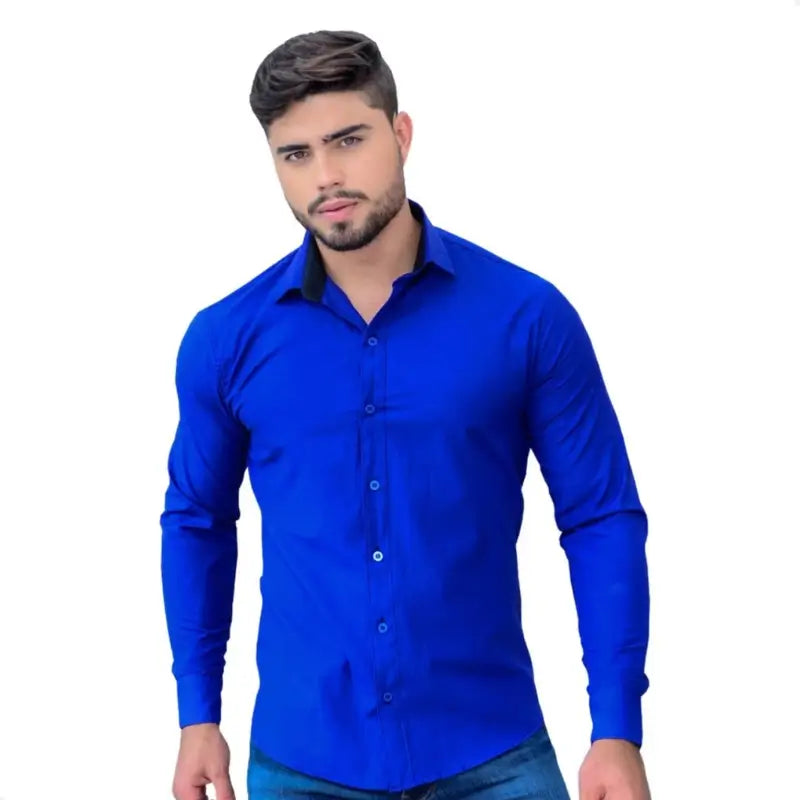 ￼Camisa Masculina Social Manga Longa Tricoline Luxo Exclusiva