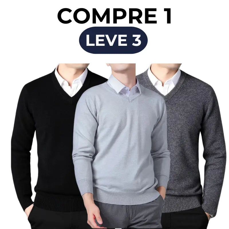 Suéter Masculino Gola V Básico [COMPRE 1 LEVE 3]