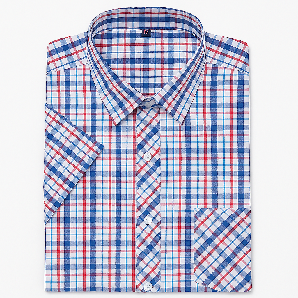 Camisa masculina xadrez manga curta, confeccionada em algodão, estilo slim fit, ideal para o verão.