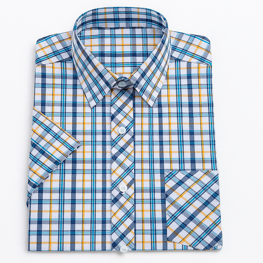 Camisa masculina xadrez manga curta, confeccionada em algodão, estilo slim fit, ideal para o verão.