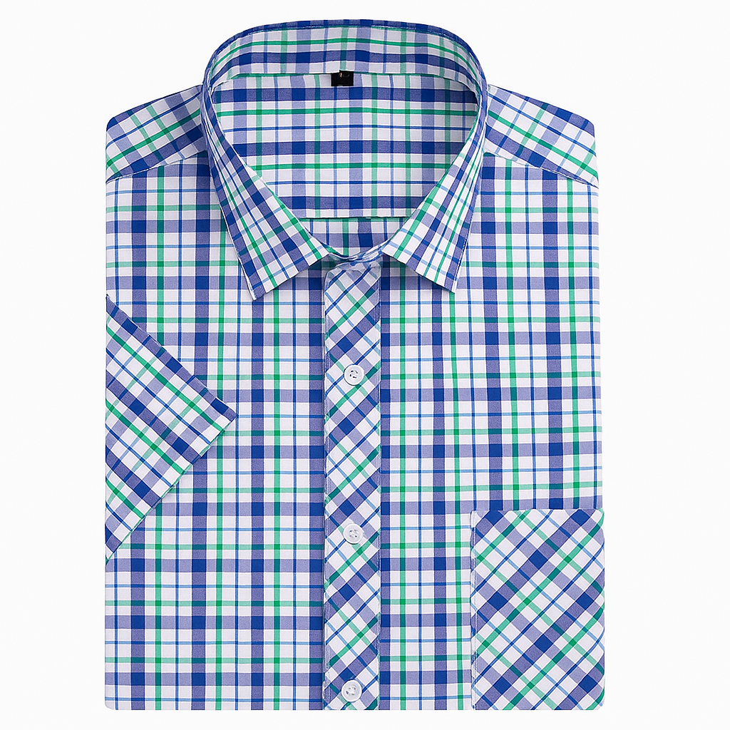 Camisa masculina xadrez manga curta, confeccionada em algodão, estilo slim fit, ideal para o verão.