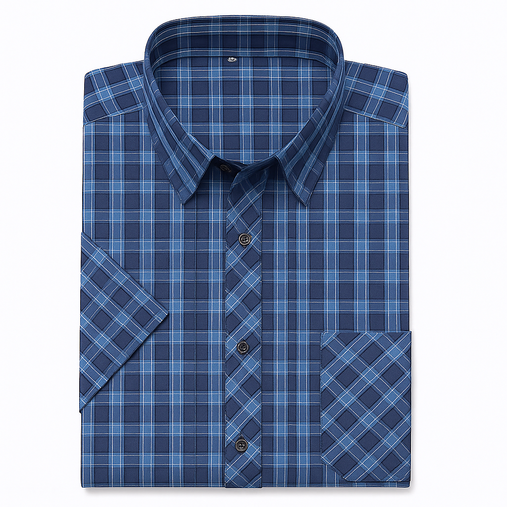 Camisa masculina xadrez manga curta, confeccionada em algodão, estilo slim fit, ideal para o verão.