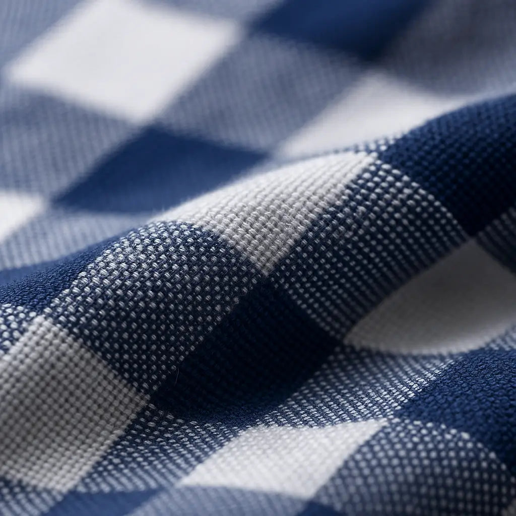 Camisa masculina Oxford xadrez, manga longa, confeccionada em algodão com acabamento elegante.