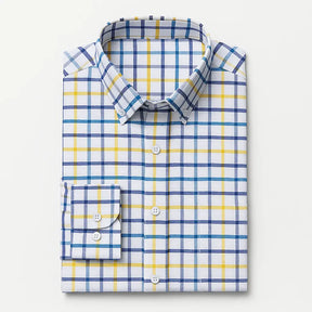 Camisa masculina Oxford xadrez, manga longa, confeccionada em algodão com acabamento elegante.