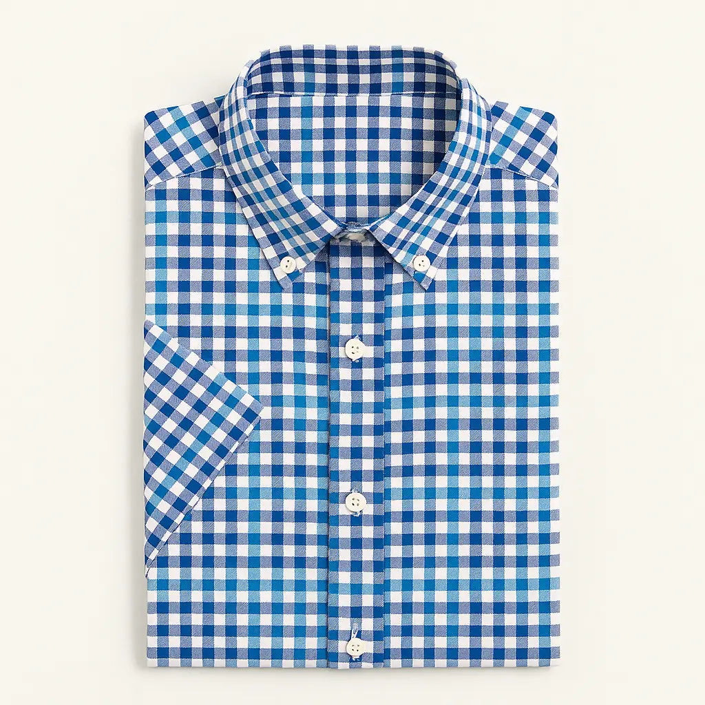 camisa social masculina slim fit xadrez , manga curta em algodão oxford