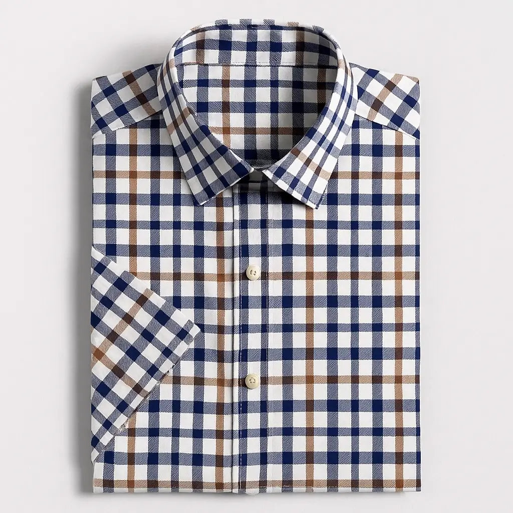 camisa social masculina slim fit xadrez , manga curta em algodão oxford