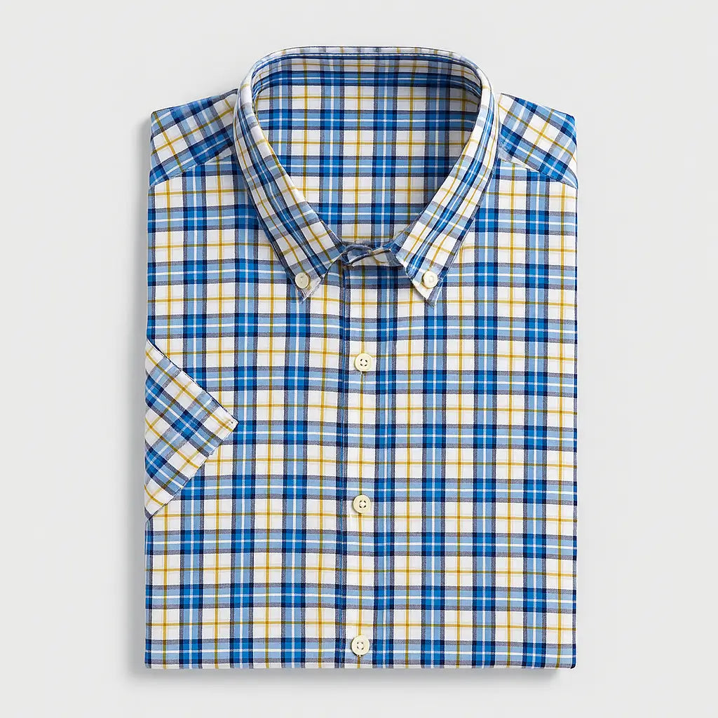 camisa social masculina slim fit xadrez , manga curta em algodão oxford