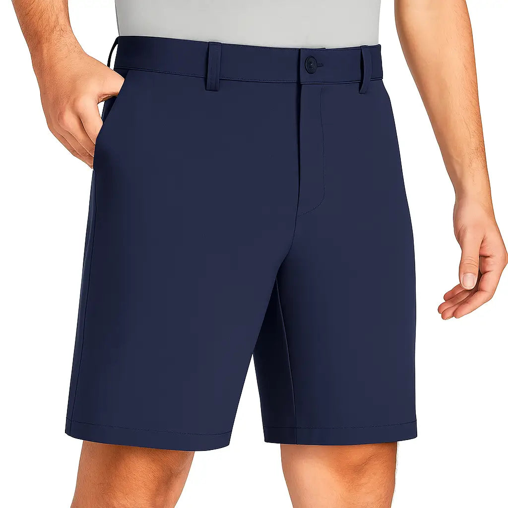 Bermuda social masculina preta casual, tecido leve com elastano e caimento elegante.