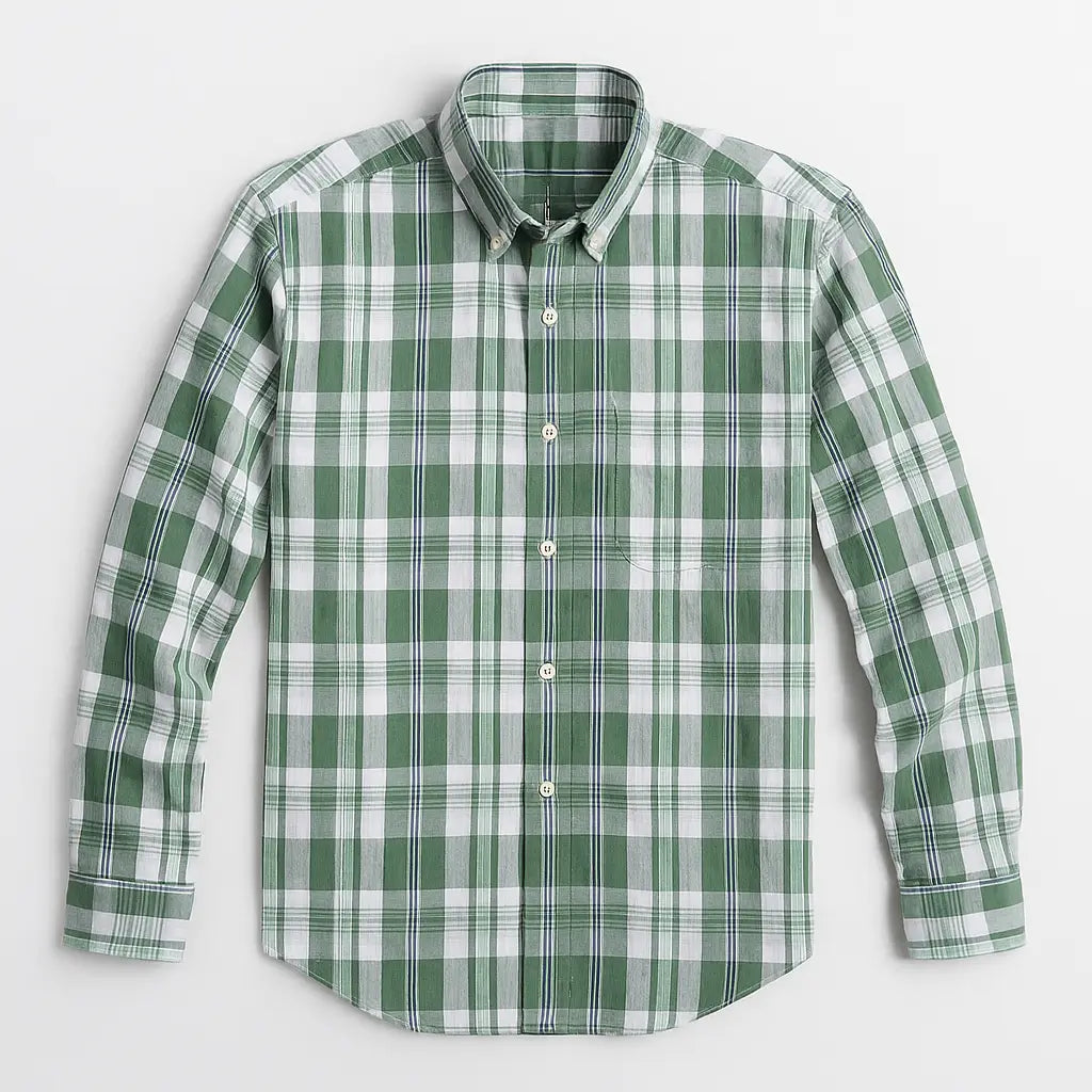 Camisa masculina xadrez , manga longa, algodão e linho, bolso frontal, estilo casual elegante.
