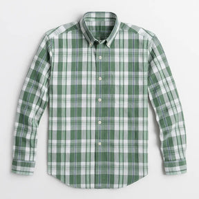 Camisa masculina xadrez , manga longa, algodão e linho, bolso frontal, estilo casual elegante.