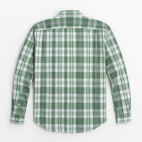 Camisa masculina xadrez , manga longa, algodão e linho, bolso frontal, estilo casual elegante.