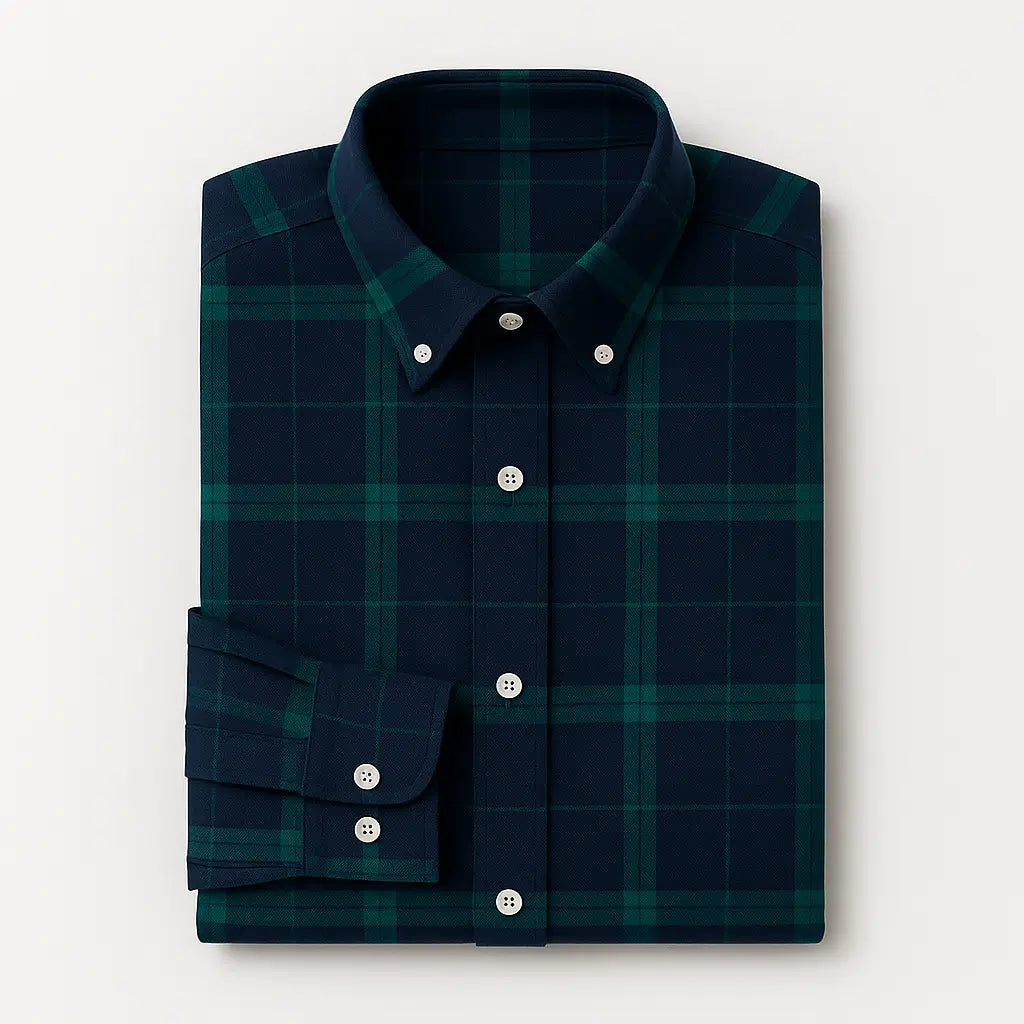 Camisa masculina flanelada xadrez vermelha e azul, manga longa, 100% algodão, bolso frontal e gola com botão.
