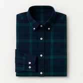 Camisa masculina flanelada xadrez vermelha e azul, manga longa, 100% algodão, bolso frontal e gola com botão.