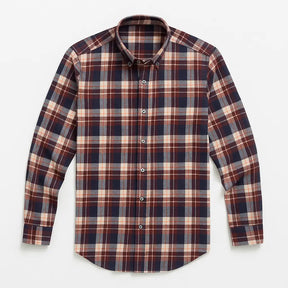 Camisa masculina flanelada xadrez  manga longa, 100% algodão, bolso frontal e gola com botão, estilo casual elegante.