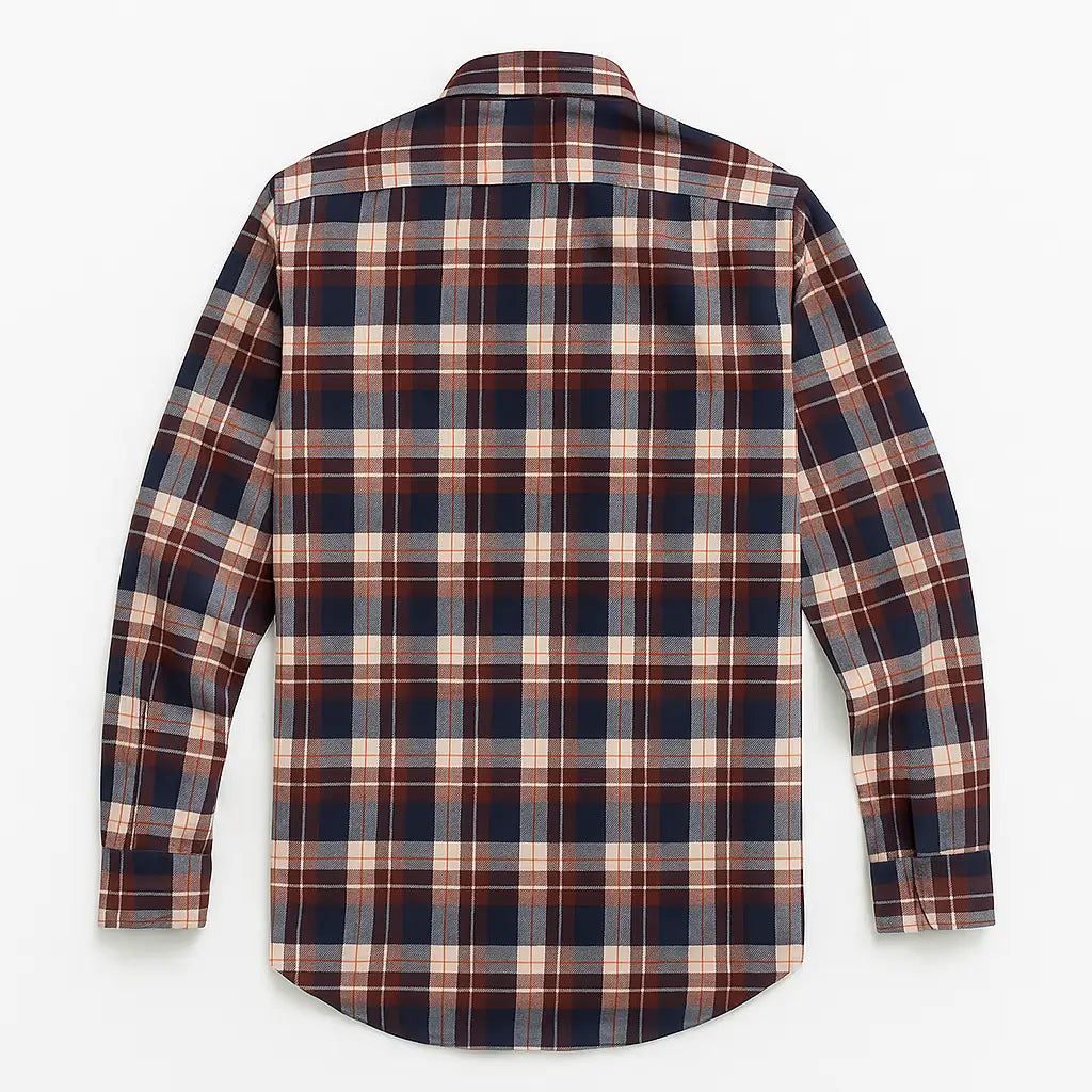 Camisa masculina flanelada xadrez  manga longa, 100% algodão, bolso frontal e gola com botão, estilo casual elegante.