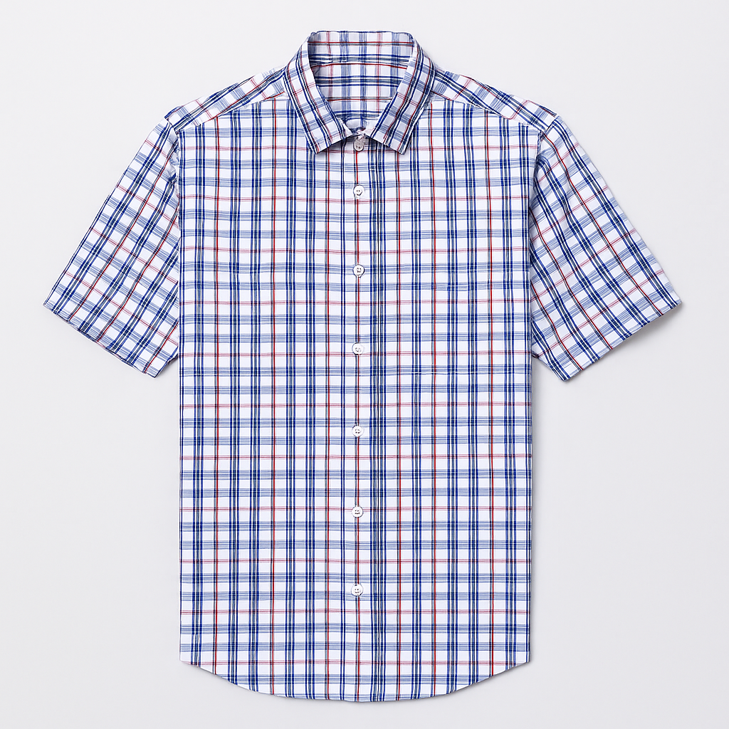 Camisa masculina xadrez manga curta, confeccionada em algodão, estilo slim fit, ideal para o verão.