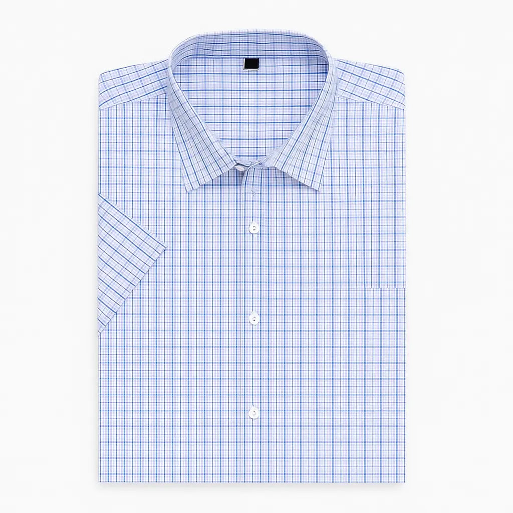 Camisa masculina xadrez manga curta, slim fit, confeccionada em algodão, estilo casual para o verão.