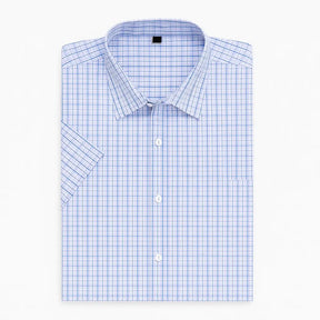 Camisa masculina xadrez manga curta, slim fit, confeccionada em algodão, estilo casual para o verão.