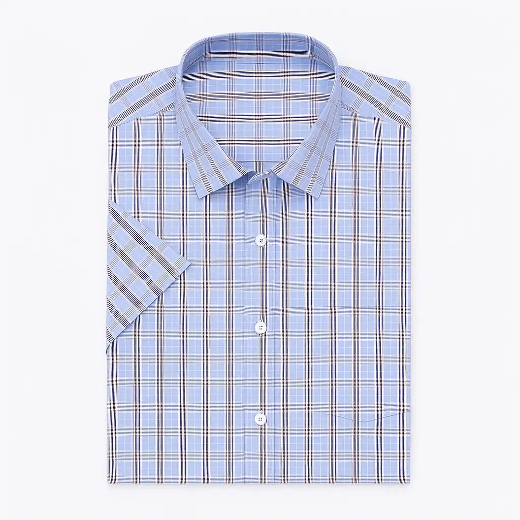 Camisa masculina xadrez manga curta, slim fit, confeccionada em algodão, estilo casual para o verão.