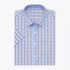 Camisa masculina xadrez manga curta, slim fit, confeccionada em algodão, estilo casual para o verão.