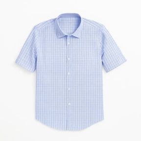 Camisa masculina xadrez manga curta, slim fit, confeccionada em algodão, estilo casual para o verão.