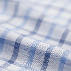 Camisa masculina Oxford xadrez azul e branco, manga longa, 100% algodão, gola abotoada e estilo clássico casual.