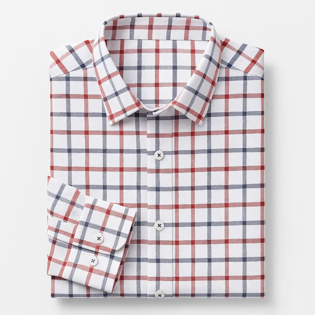 Camisa masculina Oxford xadrez, manga longa, 100% algodão, gola abotoada e estilo clássico casual.