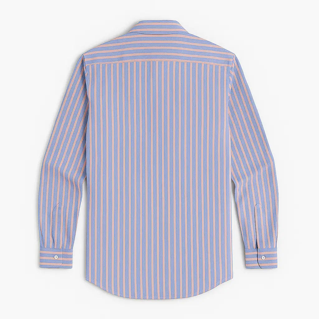 Camisa masculina Oxford listrada, manga longa, 100% algodão, gola abotoada e estilo elegante casual.
