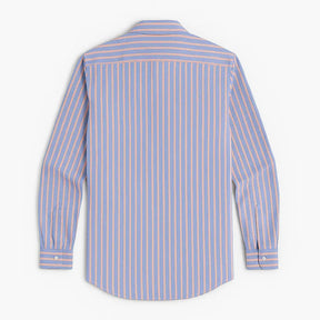 Camisa masculina Oxford listrada, manga longa, 100% algodão, gola abotoada e estilo elegante casual.