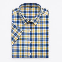 Camisa masculina xadrez manga curta, slim fit, confeccionada em algodão, estilo casual para o verão.