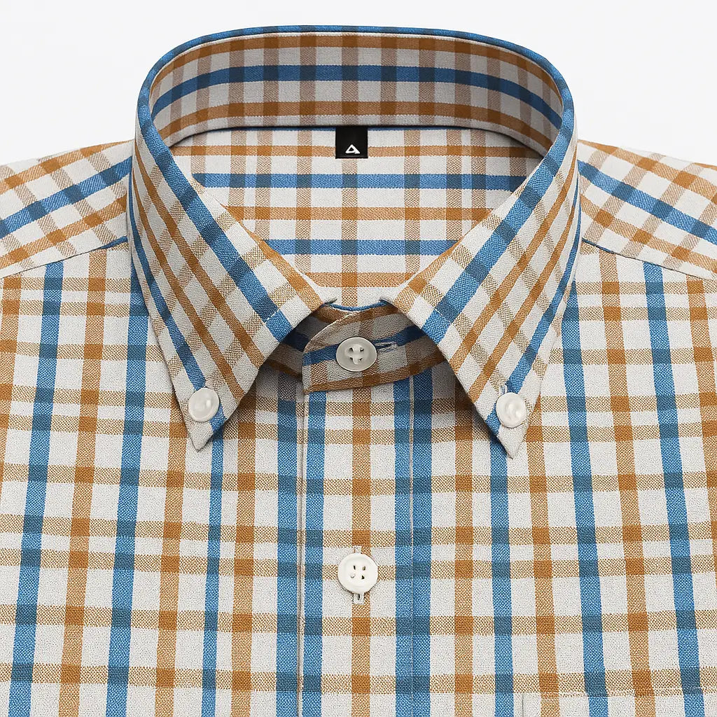 Camisa masculina xadrez manga curta, slim fit, confeccionada em algodão, estilo casual para o verão.