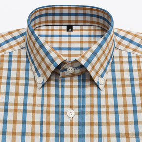 Camisa masculina xadrez manga curta, slim fit, confeccionada em algodão, estilo casual para o verão.