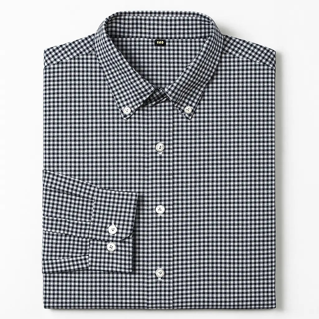 Camisa masculina Oxford xadrez , manga longa, 100% algodão, gola abotoada e estilo clássico casual.