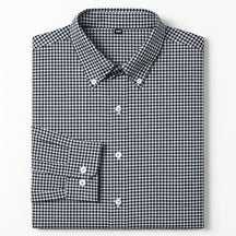 Camisa masculina Oxford xadrez , manga longa, 100% algodão, gola abotoada e estilo clássico casual.