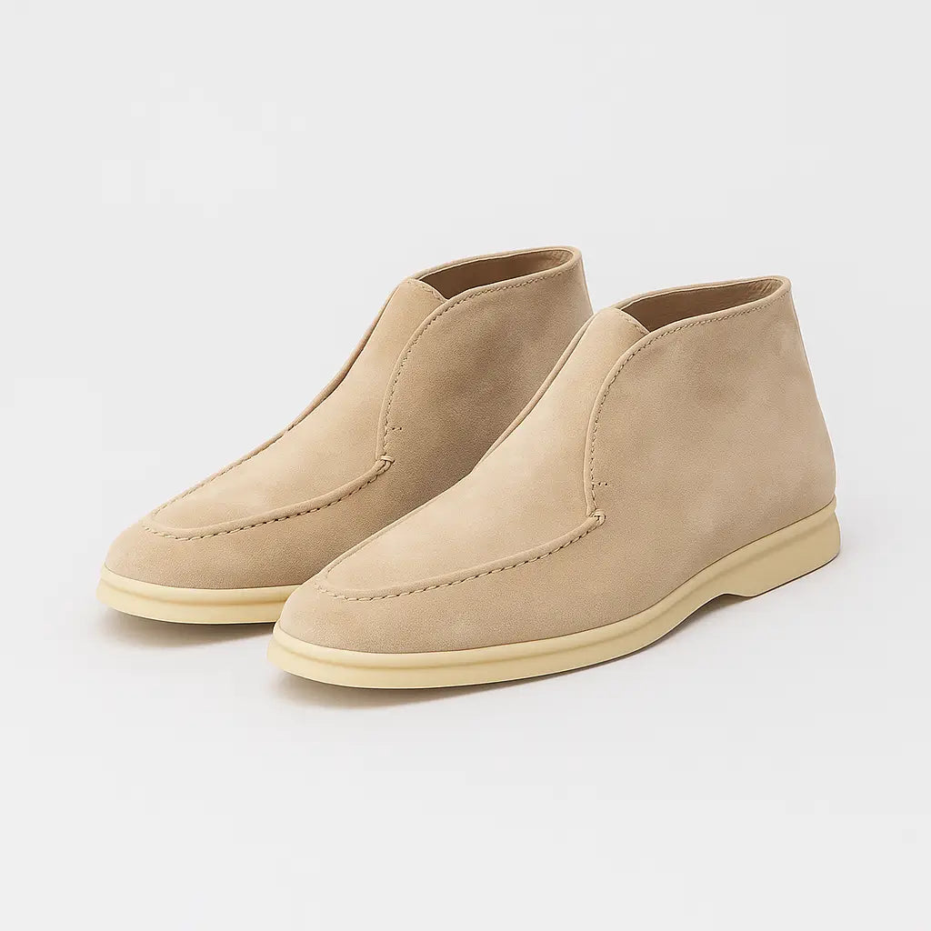 Loafer masculino Milano High-Top em camurça cinza, design moderno de cano médio.