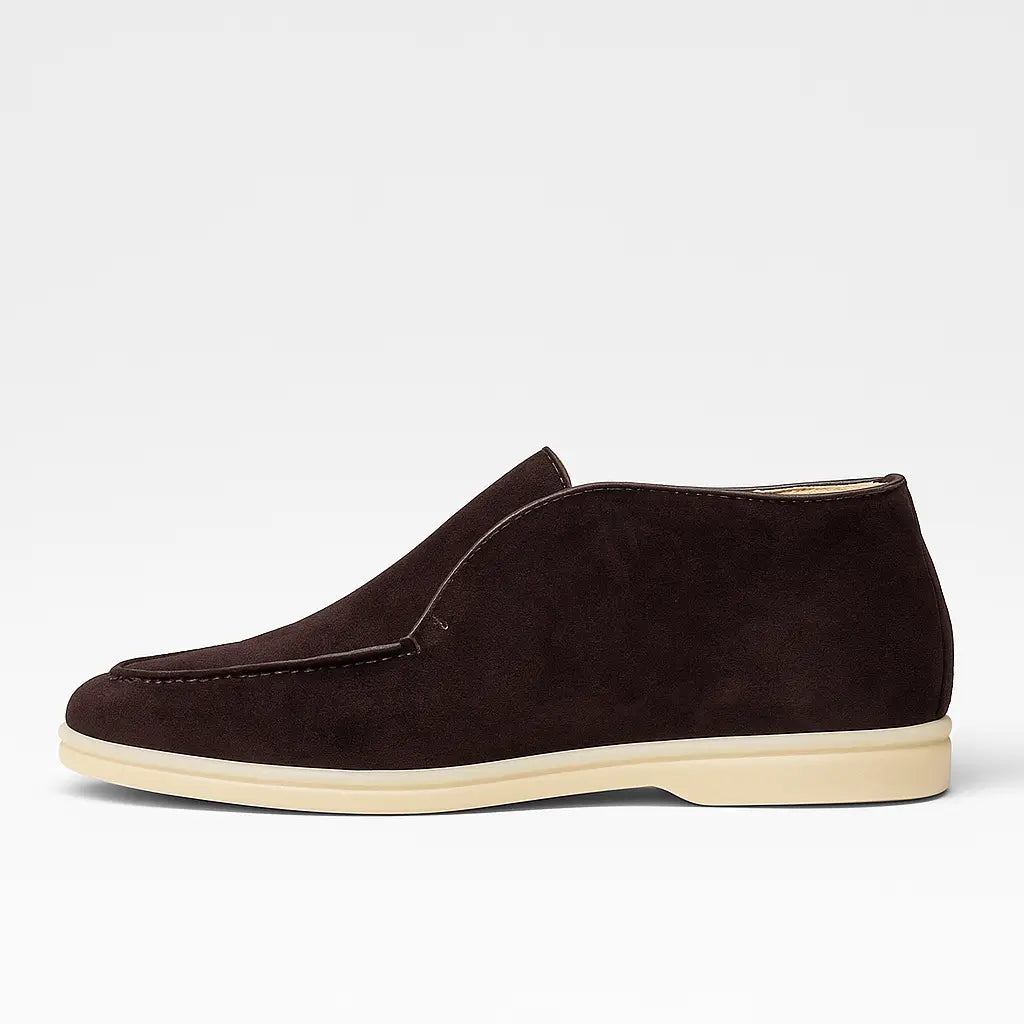 Loafer masculino Milano High-Top em camurça cinza, design moderno de cano médio.
