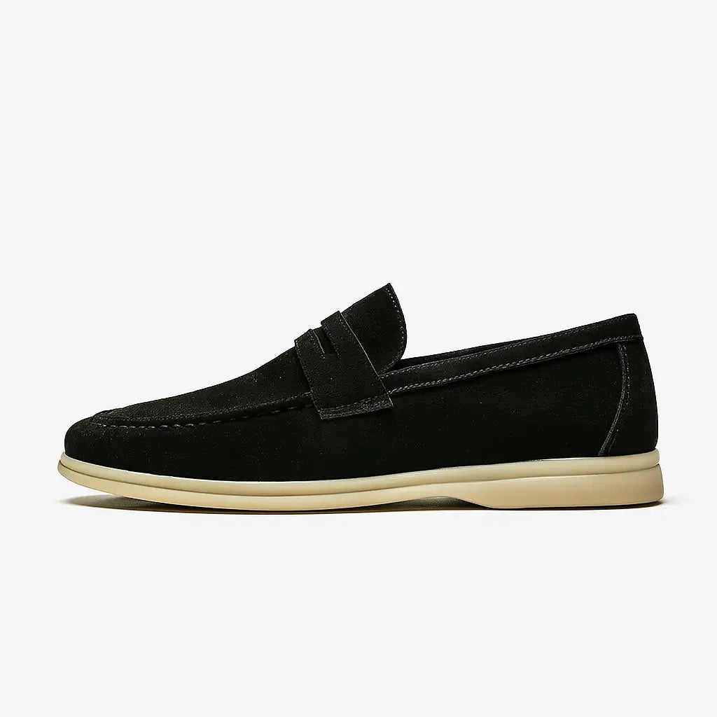 Loafer masculino Padova  em camurça preto clara, estilo  casual.