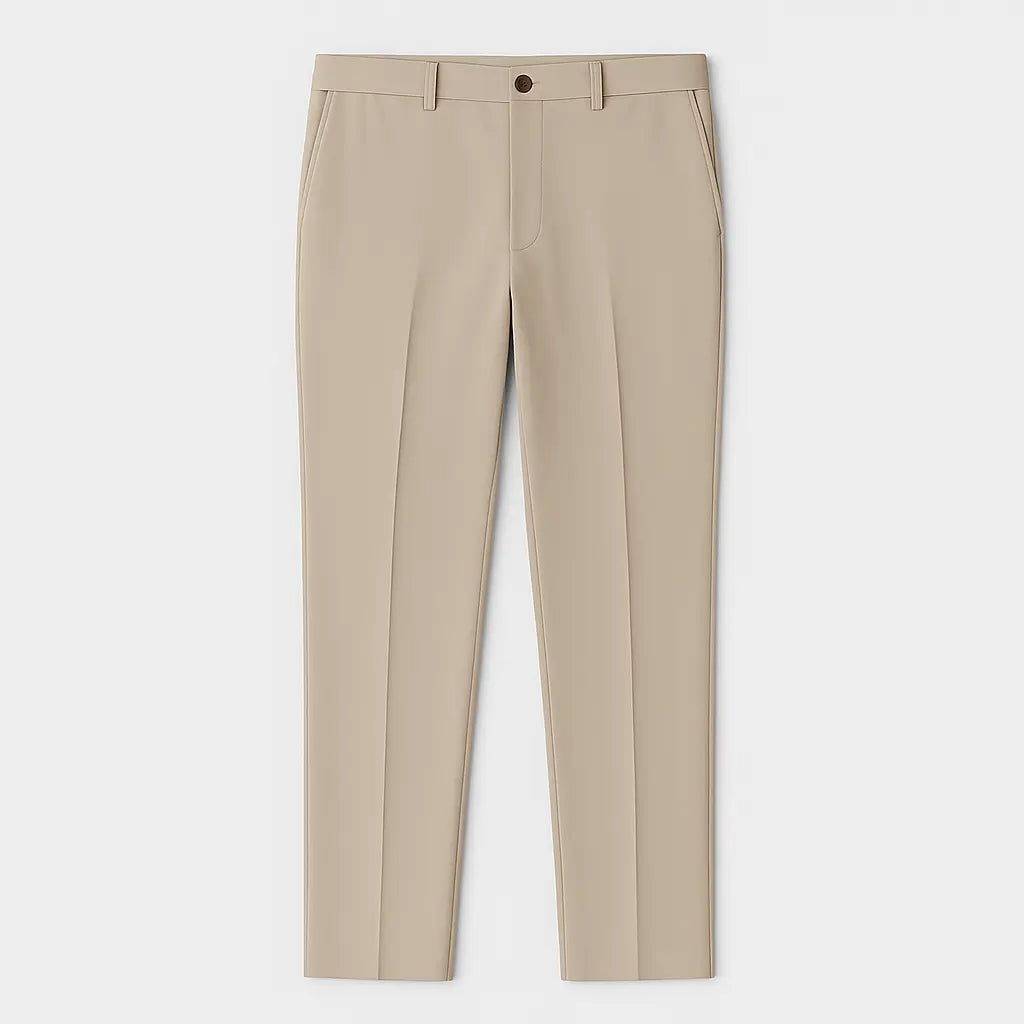 Calça Masculina Social MODAL PLUS: leve e respirável, não transparente, com caimento sofisticado. Frescor e conforto em dias quentes.leve e respirável, demonstrando tecido não transparente e caimento sofisticado para o verão.