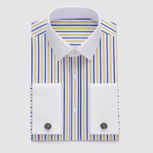 Camisa Social Masculina Listrada manga longa com fechamento em botões e abotoadura nas mangas