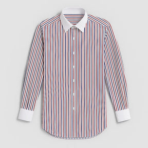 Camisa Social Masculina Listrada manga longa com fechamento em botões e abotoadura nas mangas