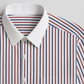 Camisa Social Masculina Listrada manga longa com fechamento em botões e abotoadura nas mangas