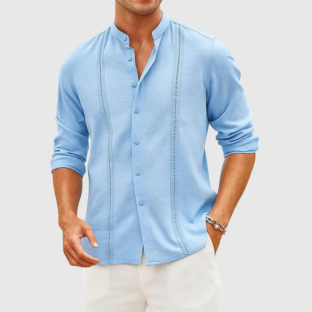 Camisa Masculina Casual Manga Longa e Gola Padre