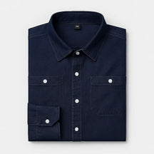 Camisa Masculina Jeans Algodão Denim manga longa e fechamento com botões 