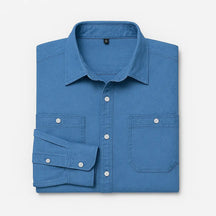 Camisa Masculina Jeans Algodão Denim manga longa e fechamento com botões 