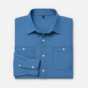 Camisa Masculina Jeans Algodão Denim manga longa e fechamento com botões 