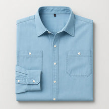 Camisa Masculina Jeans Algodão Denim manga longa e fechamento com botões 