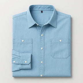 Camisa Masculina Jeans Algodão Denim manga longa e fechamento com botões 