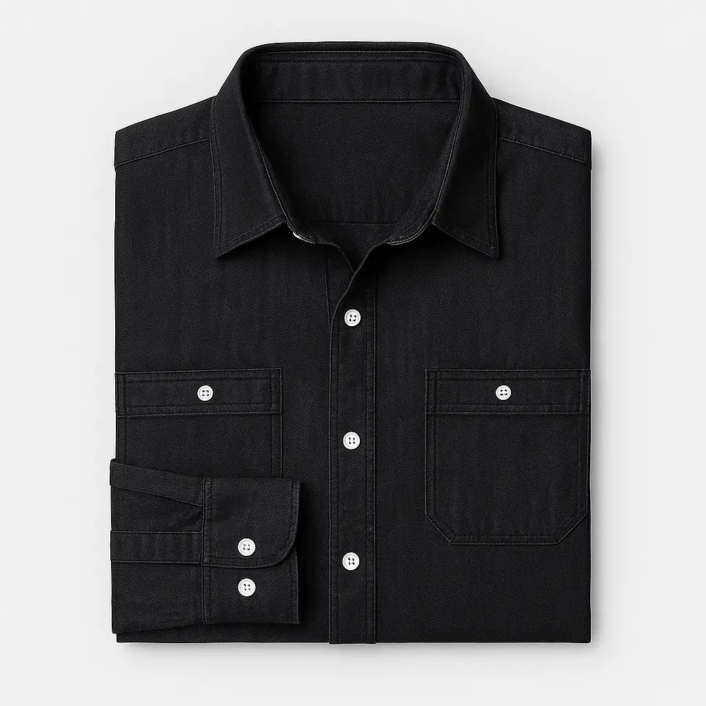 Camisa Masculina Jeans Algodão Denim manga longa e fechamento com botões 