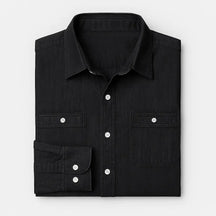 Camisa Masculina Jeans Algodão Denim manga longa e fechamento com botões 