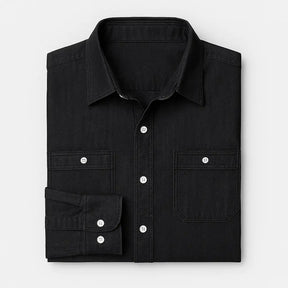 Camisa Masculina Jeans Algodão Denim manga longa e fechamento com botões 